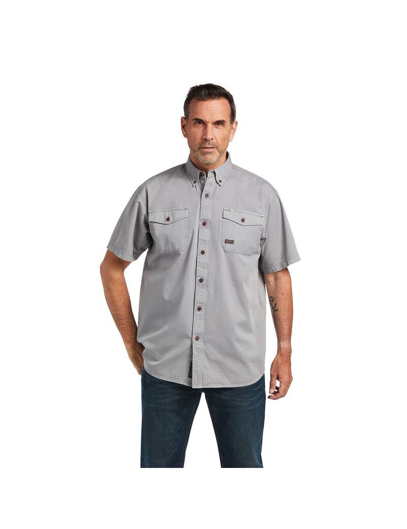 Vêtements De Travail Ariat Rebar Washed Twill Travail Shirts Argent Homme | HEO-25511582