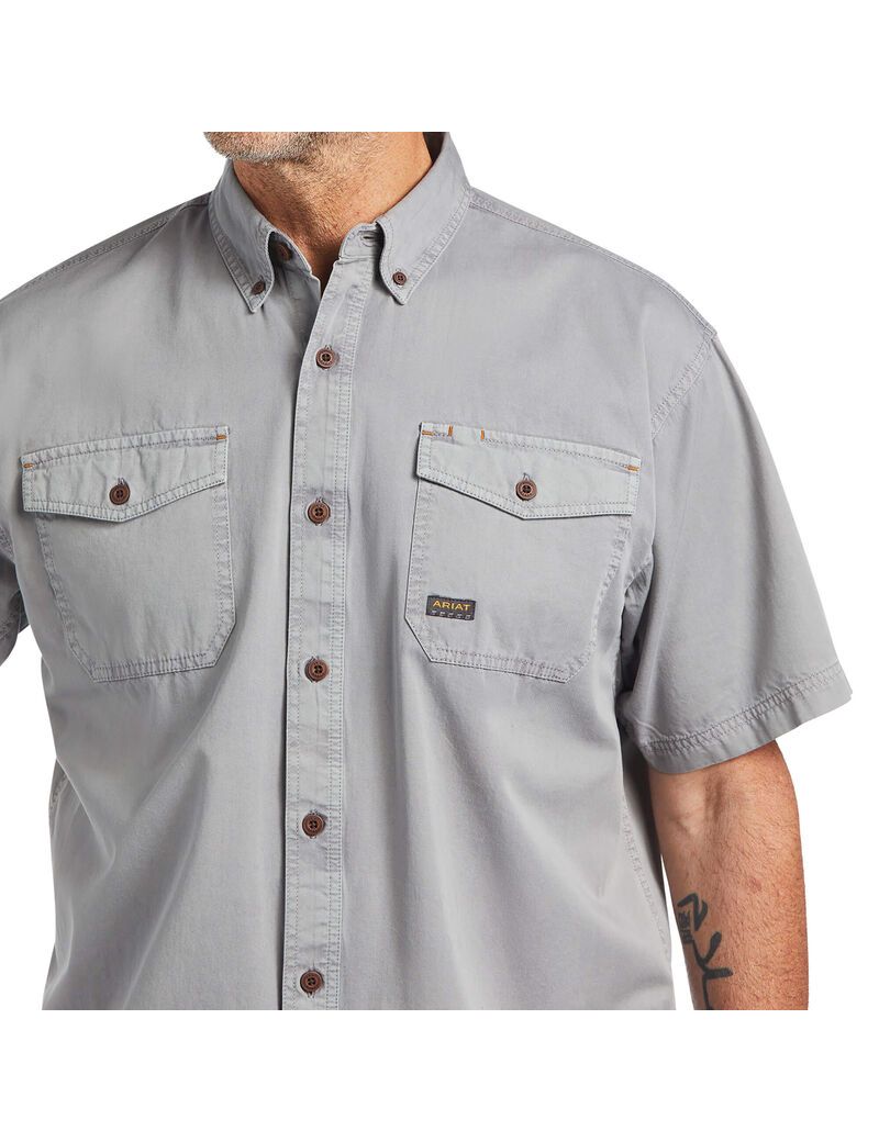 Vêtements De Travail Ariat Rebar Washed Twill Travail Shirts Argent Homme | HEO-25511582