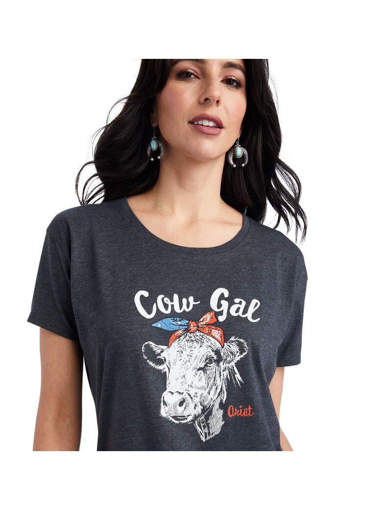 Hauts Ariat Cow Gal Tee Grise Femme | VFD-41790765