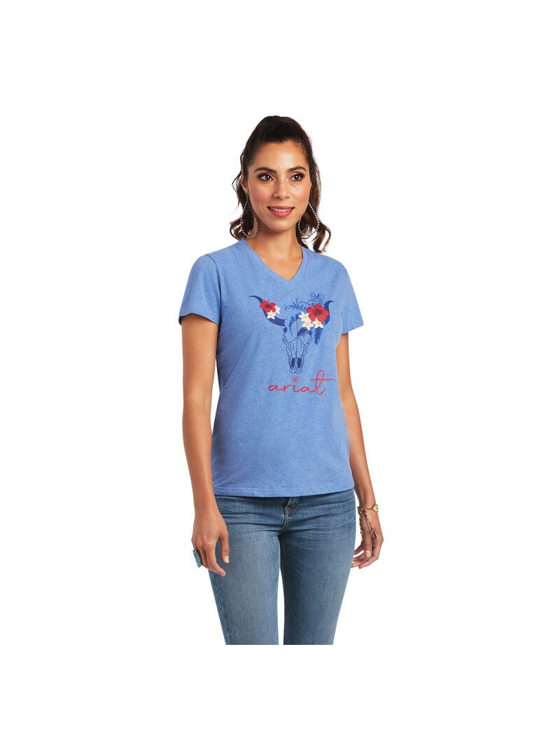 Hauts Ariat REAL Tropic Steerhead Tee Bleu Femme | ZAJ-78397462