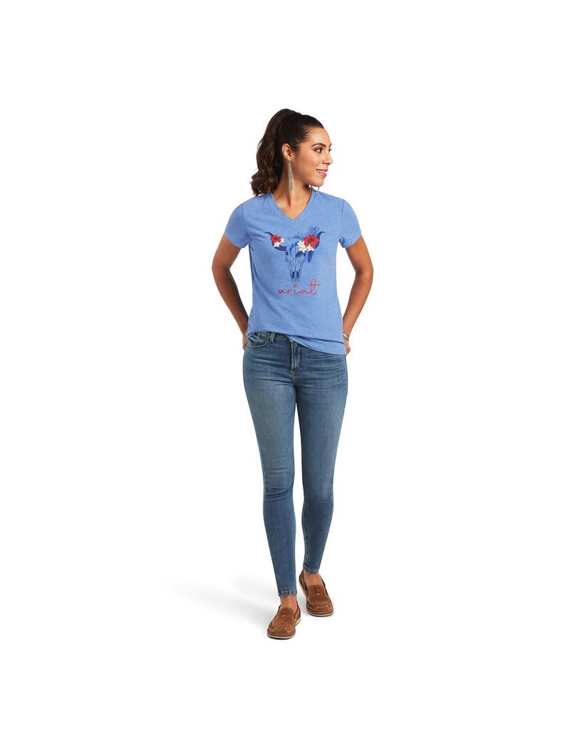 Hauts Ariat REAL Tropic Steerhead Tee Bleu Femme | ZAJ-78397462