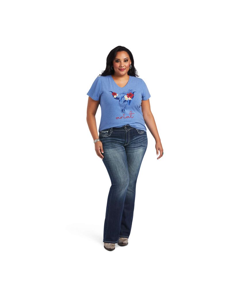 Hauts Ariat REAL Tropic Steerhead Tee Bleu Femme | ZAJ-78397462