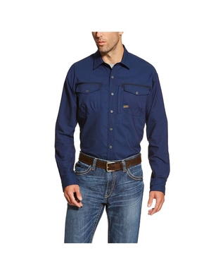 Chemises De Costume Ariat Rebar Workman Travail Bleu Marine Homme | ADD-81544443