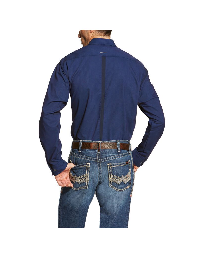 Chemises De Costume Ariat Rebar Workman Travail Bleu Marine Homme | ADD-81544443