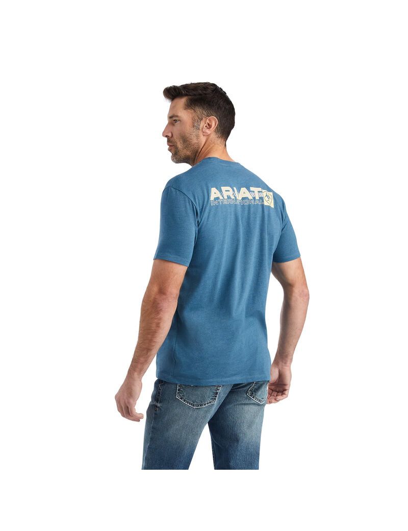 T Shirts Ariat Linear Octane Grise Bleu Homme | VWF-40928869