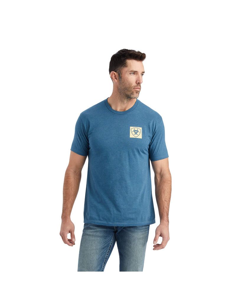 T Shirts Ariat Linear Octane Grise Bleu Homme | VWF-40928869