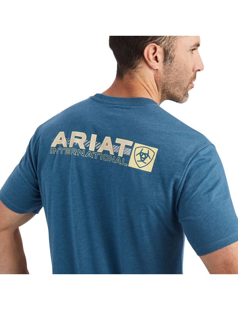 T Shirts Ariat Linear Octane Grise Bleu Homme | VWF-40928869