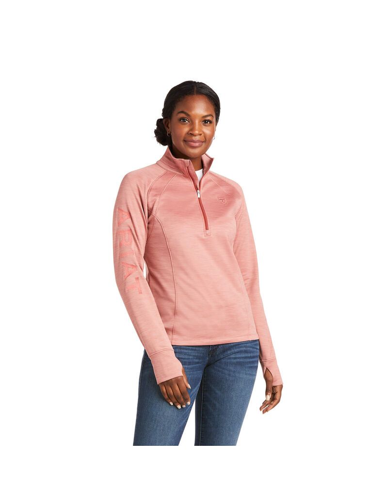 Sweats Ariat Tek Team 1/2 Zip Grise Rose Femme | HET-32667629