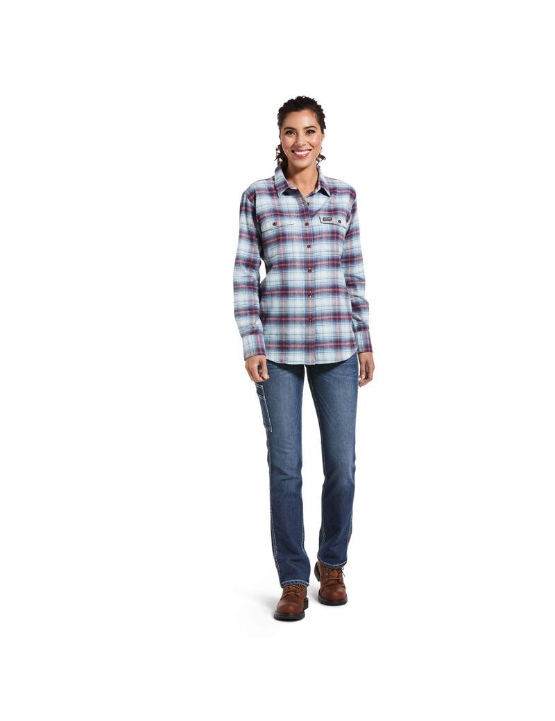 Vêtements De Travail Ariat Rebar Flannel DuraStretch Travail Shirts Bleu Femme | AEA-17063553