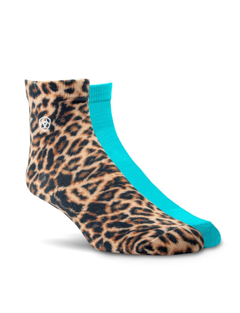 Chaussettes Ariat Wild Thing Ankle 2PCS Leopard Bleu Femme | UNJ-73082822