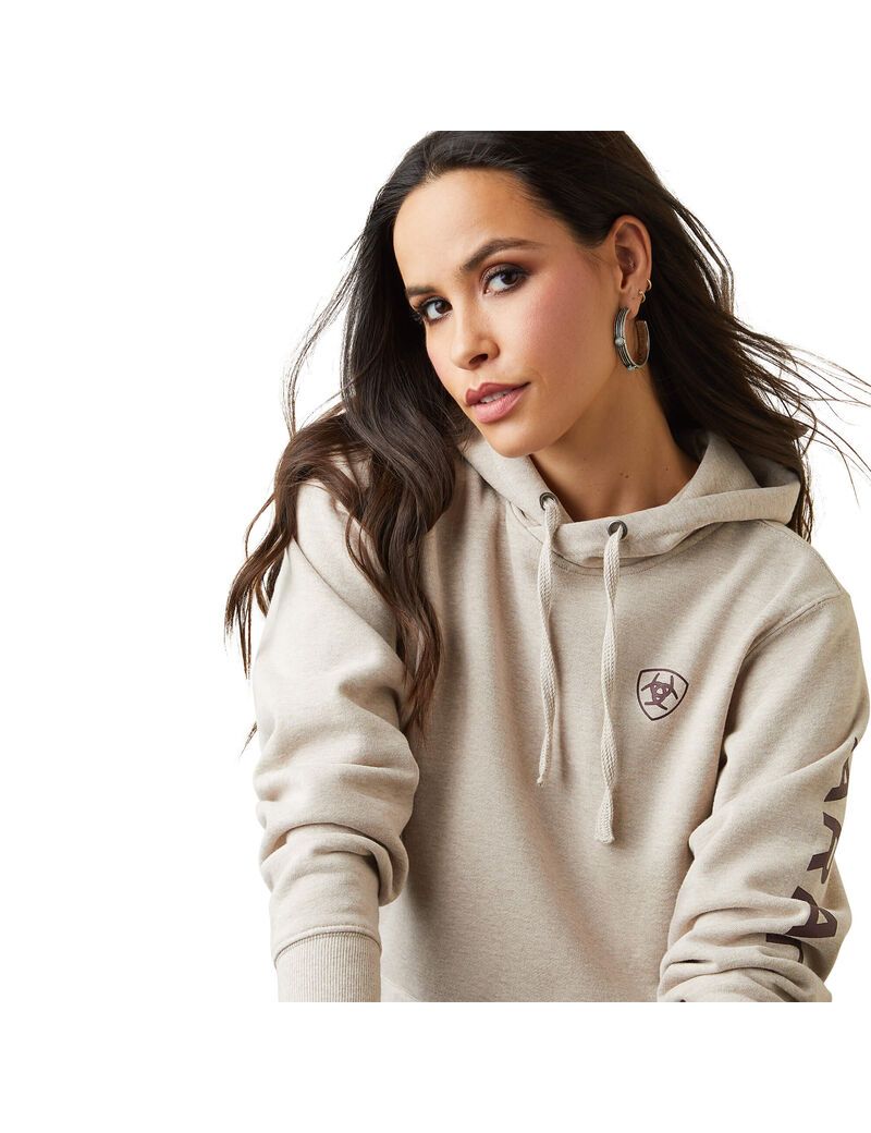 Sweat à Capuche Ariat Logo Beige Femme | IUY-81336778