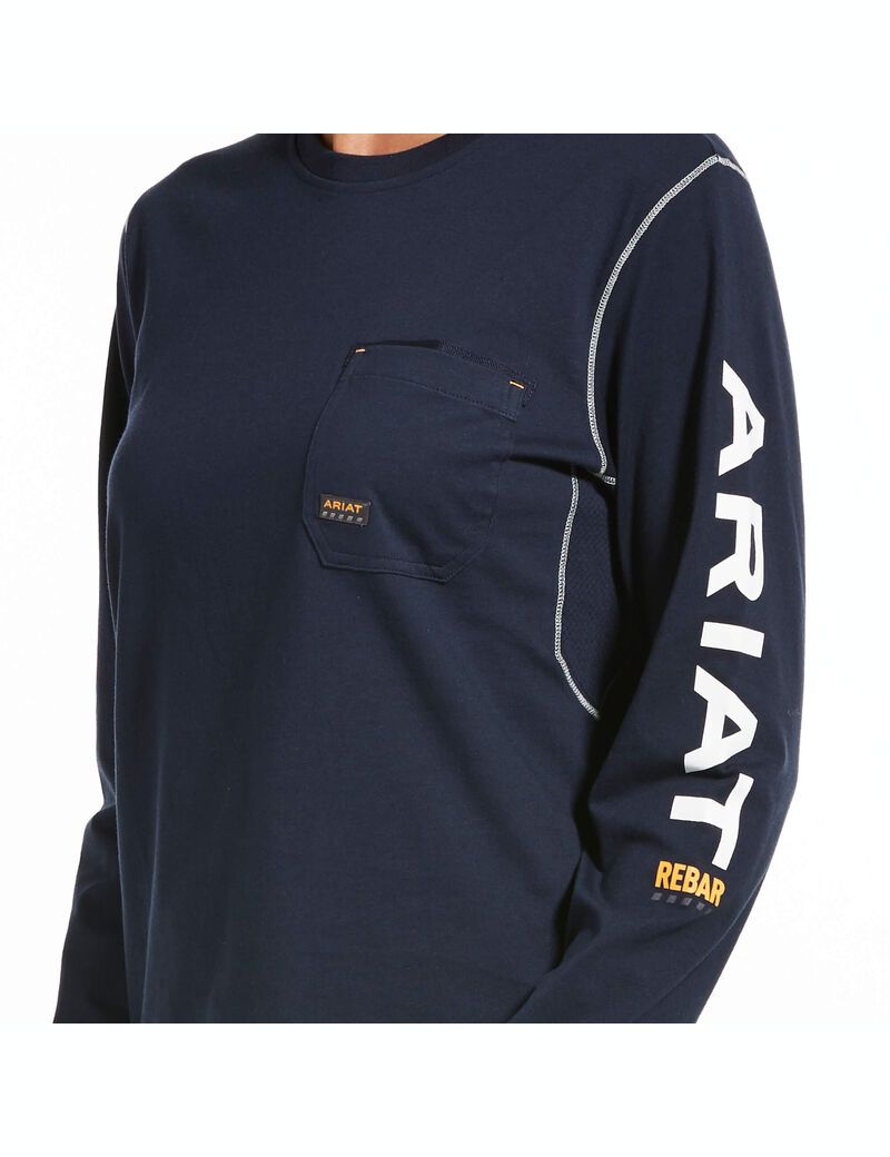 Vêtements De Travail Ariat Rebar Workman Logo T Shirts Bleu Marine Femme | SIM-88753641