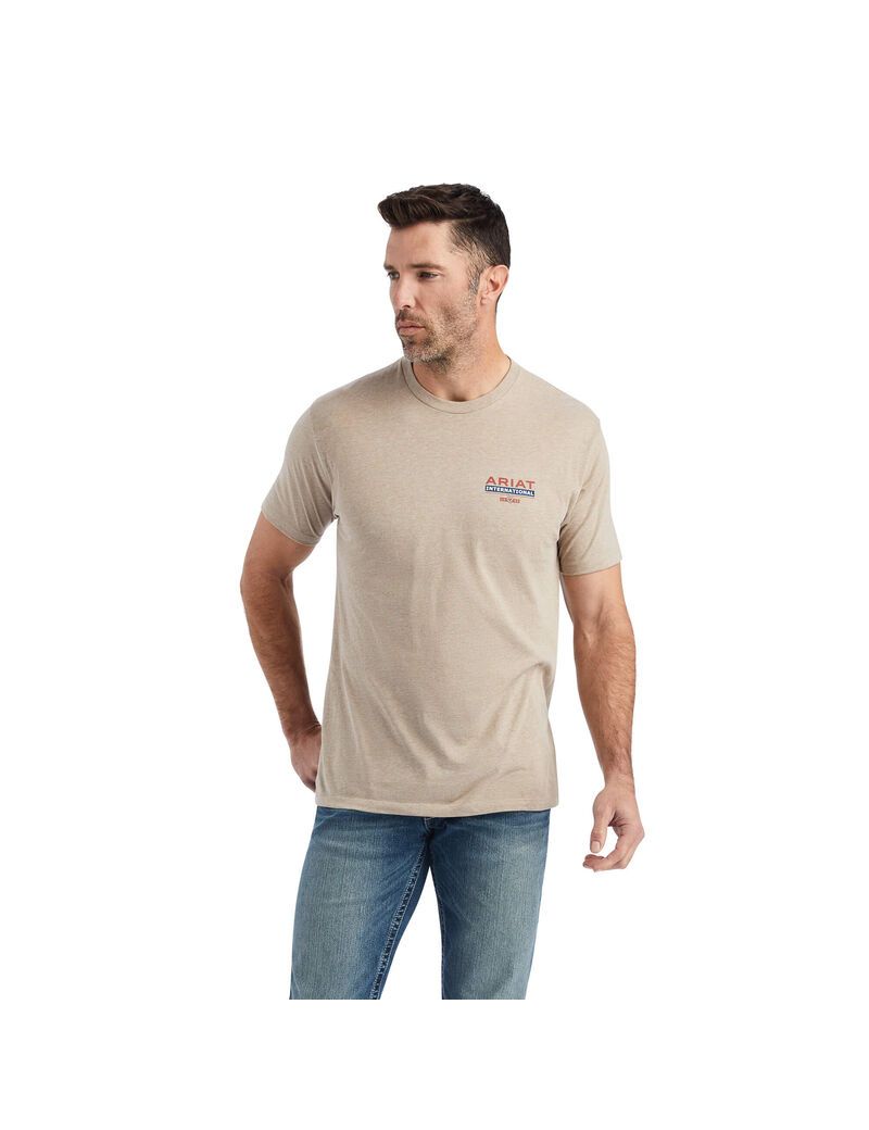 T Shirts Ariat Flag Flow Beige Homme | PQZ-13088170