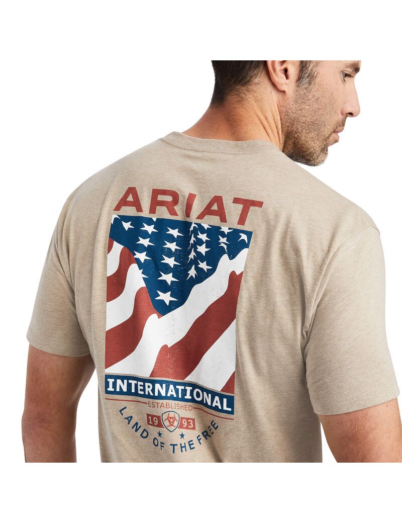 T Shirts Ariat Flag Flow Beige Homme | PQZ-13088170