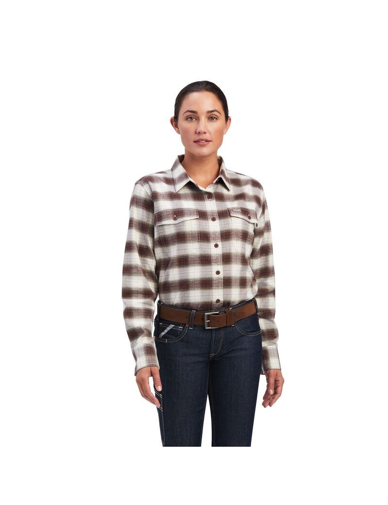 Vêtements De Travail Ariat Rebar Flannel DuraStretch Travail Shirts Blanche Femme | KRW-63783428