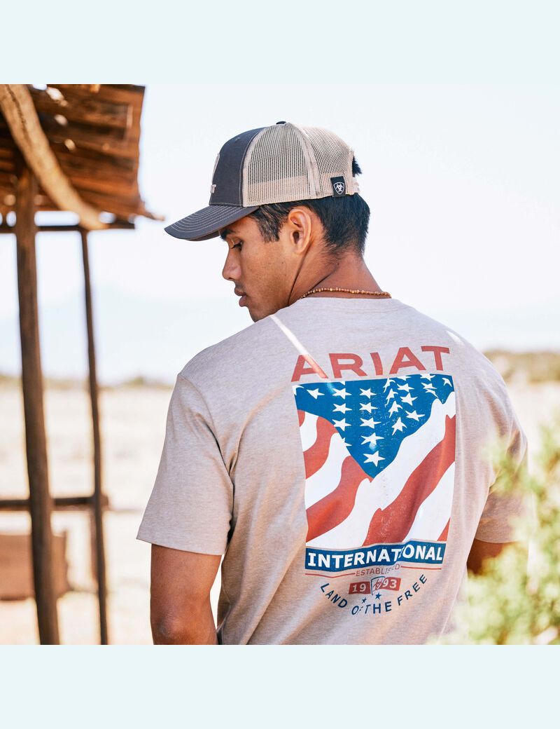 T Shirts Ariat Flag Flow Beige Homme | PQZ-13088170