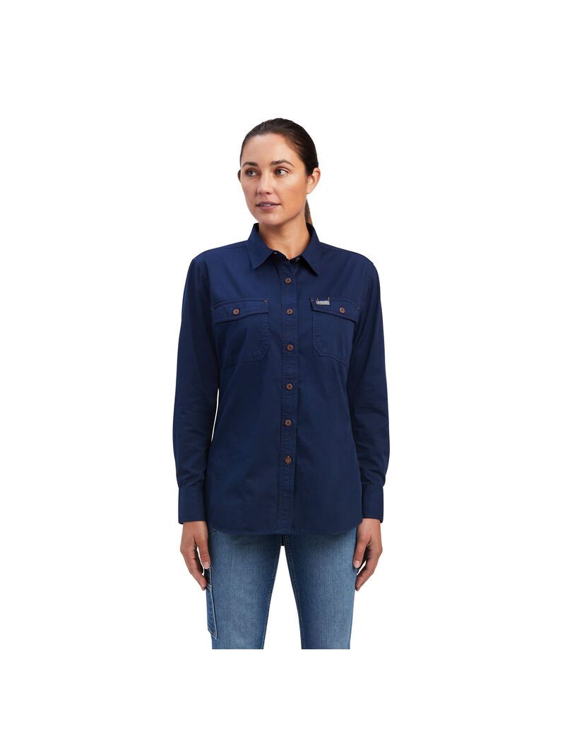 Vêtements De Travail Ariat Rebar Washed Twill Travail Shirts Bleu Marine Femme | VLT-22942008