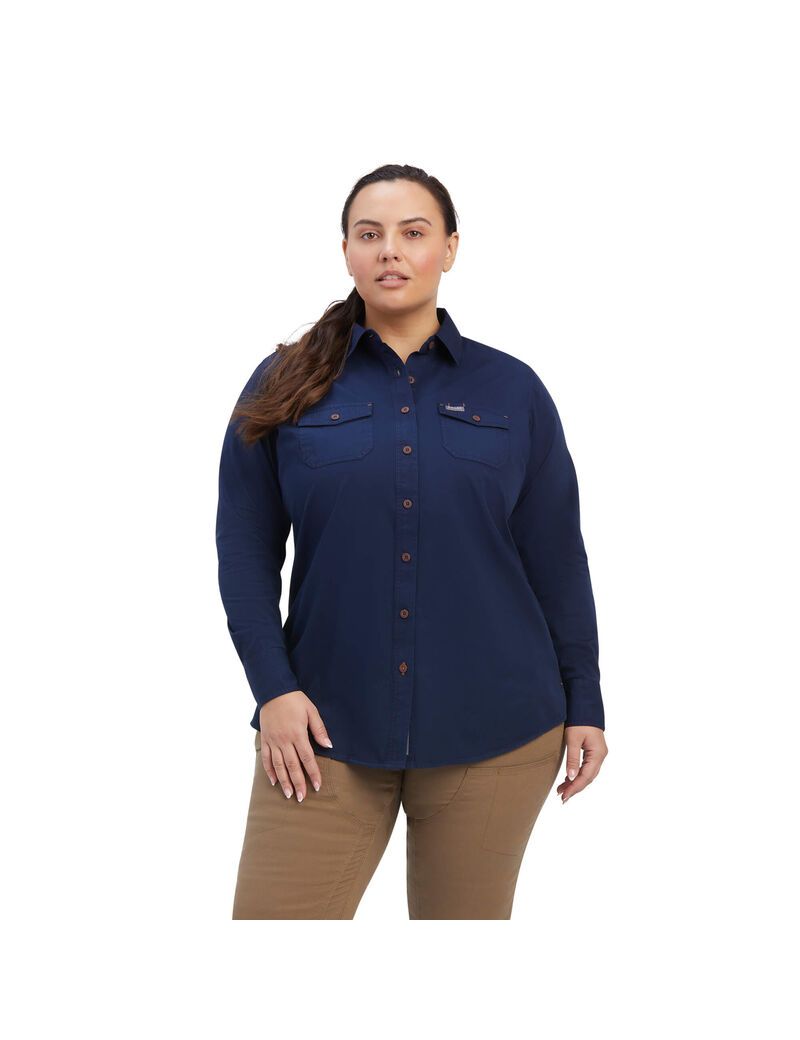 Vêtements De Travail Ariat Rebar Washed Twill Travail Shirts Bleu Marine Femme | VLT-22942008