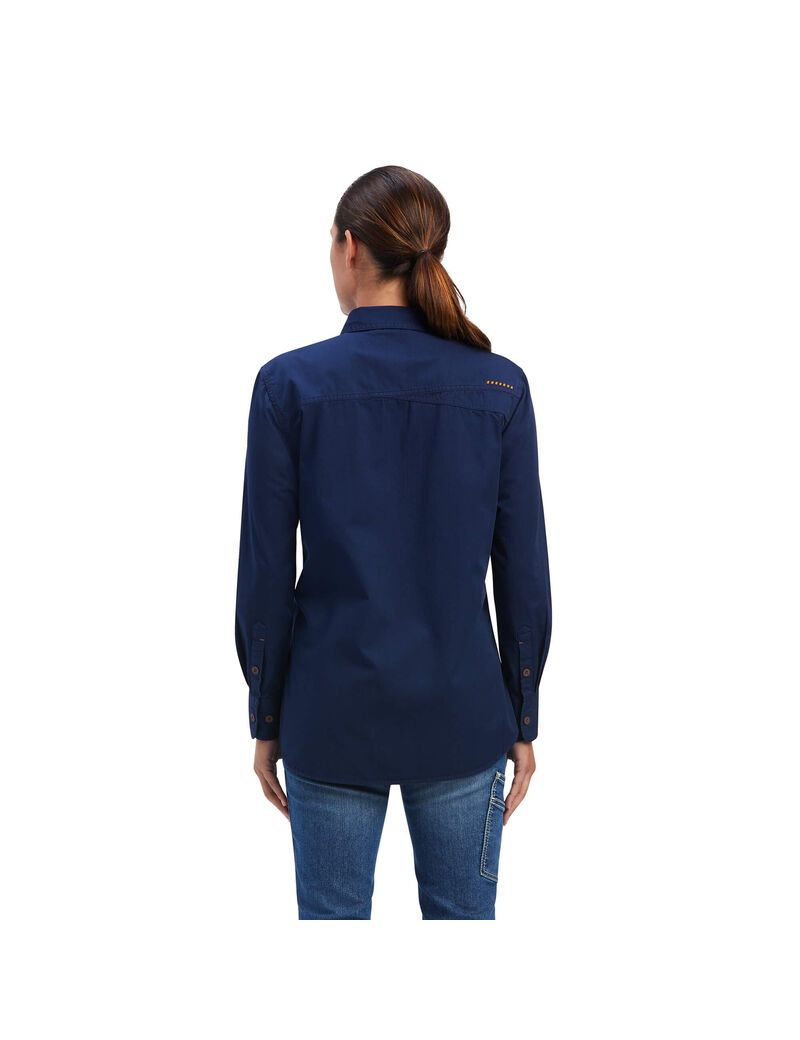 Vêtements De Travail Ariat Rebar Washed Twill Travail Shirts Bleu Marine Femme | VLT-22942008