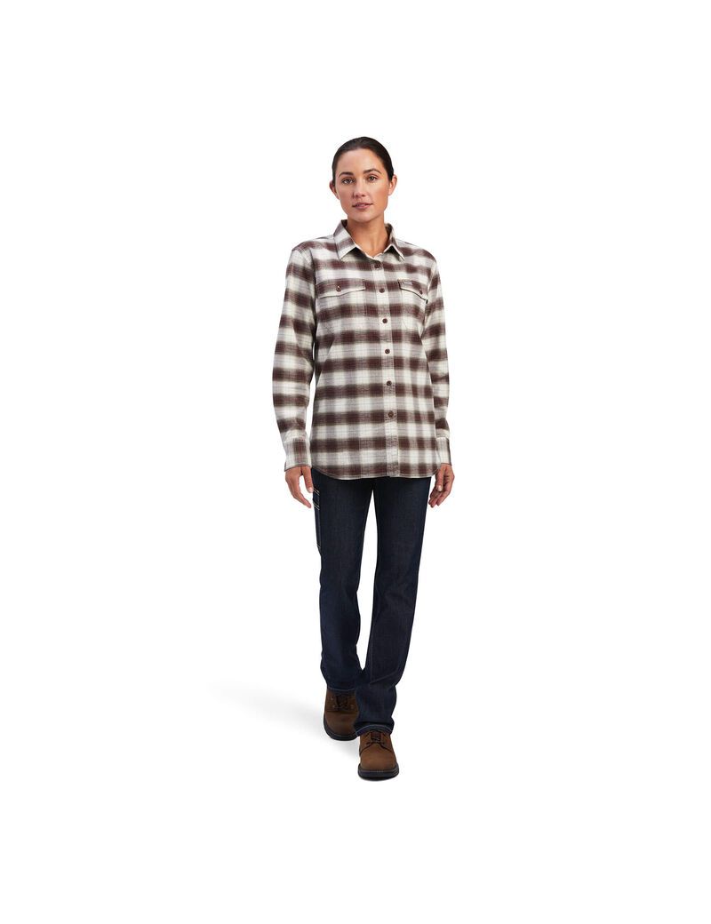 Vêtements De Travail Ariat Rebar Flannel DuraStretch Travail Shirts Blanche Femme | KRW-63783428