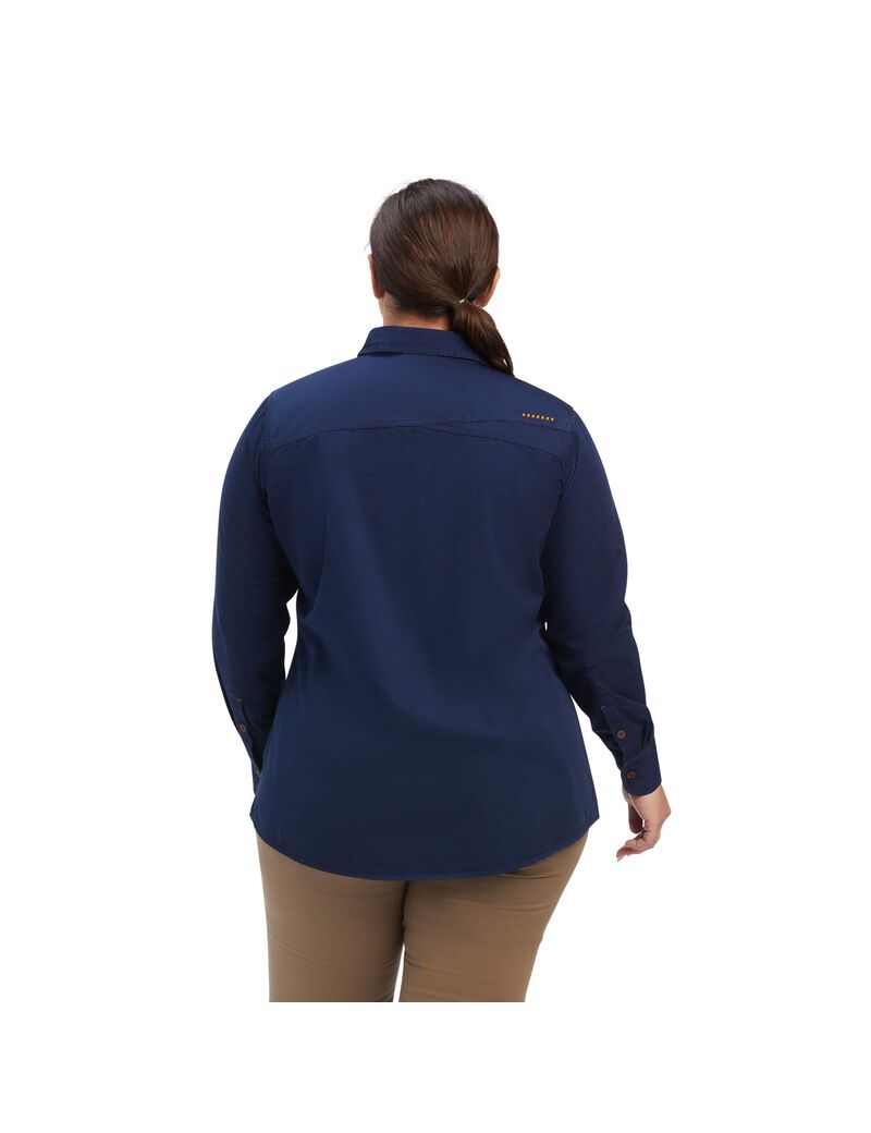 Vêtements De Travail Ariat Rebar Washed Twill Travail Shirts Bleu Marine Femme | VLT-22942008