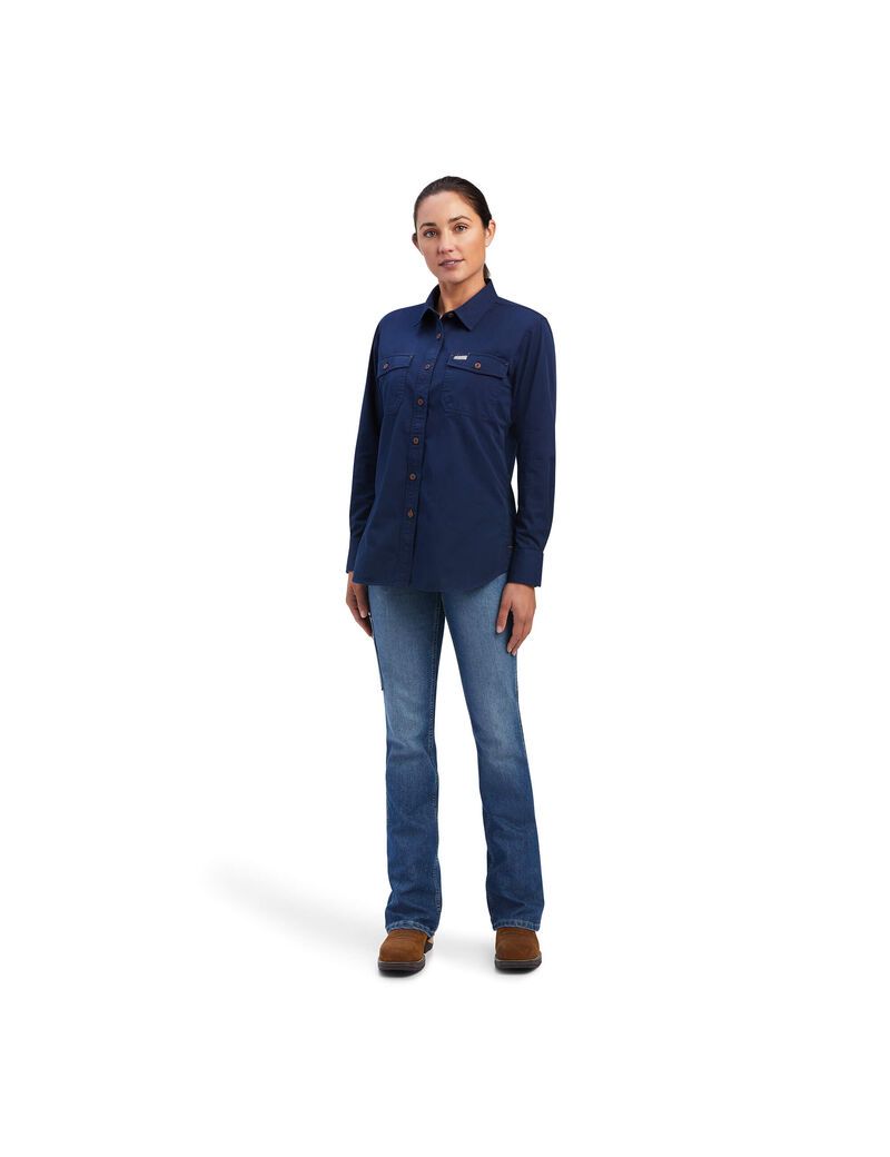 Vêtements De Travail Ariat Rebar Washed Twill Travail Shirts Bleu Marine Femme | VLT-22942008