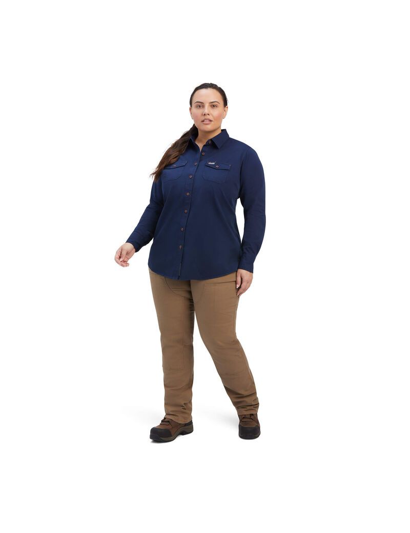 Vêtements De Travail Ariat Rebar Washed Twill Travail Shirts Bleu Marine Femme | VLT-22942008