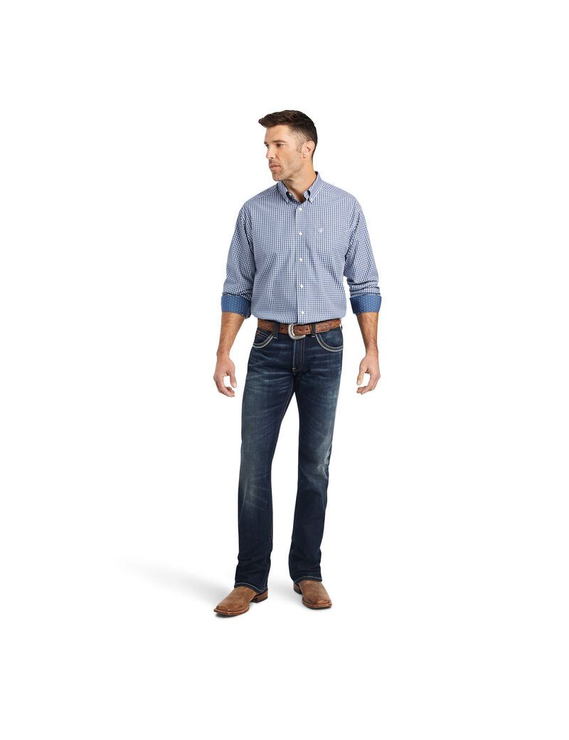 Chemises De Costume Ariat Wrinkle Free Ellison Classiche Fit Bleu Marine Homme | YDF-19835212