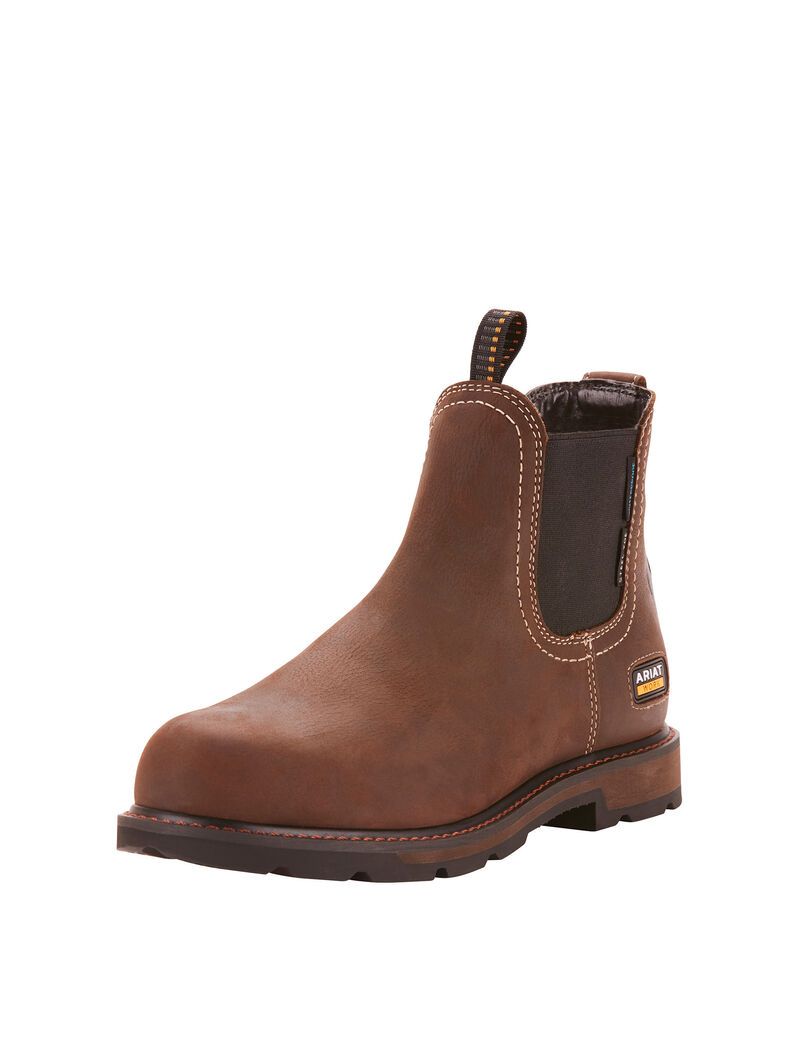 Bottines Chelsea Ariat Groundbreaker Imperméables Steel Embout Travail Marron Foncé Homme | CWM-68144575