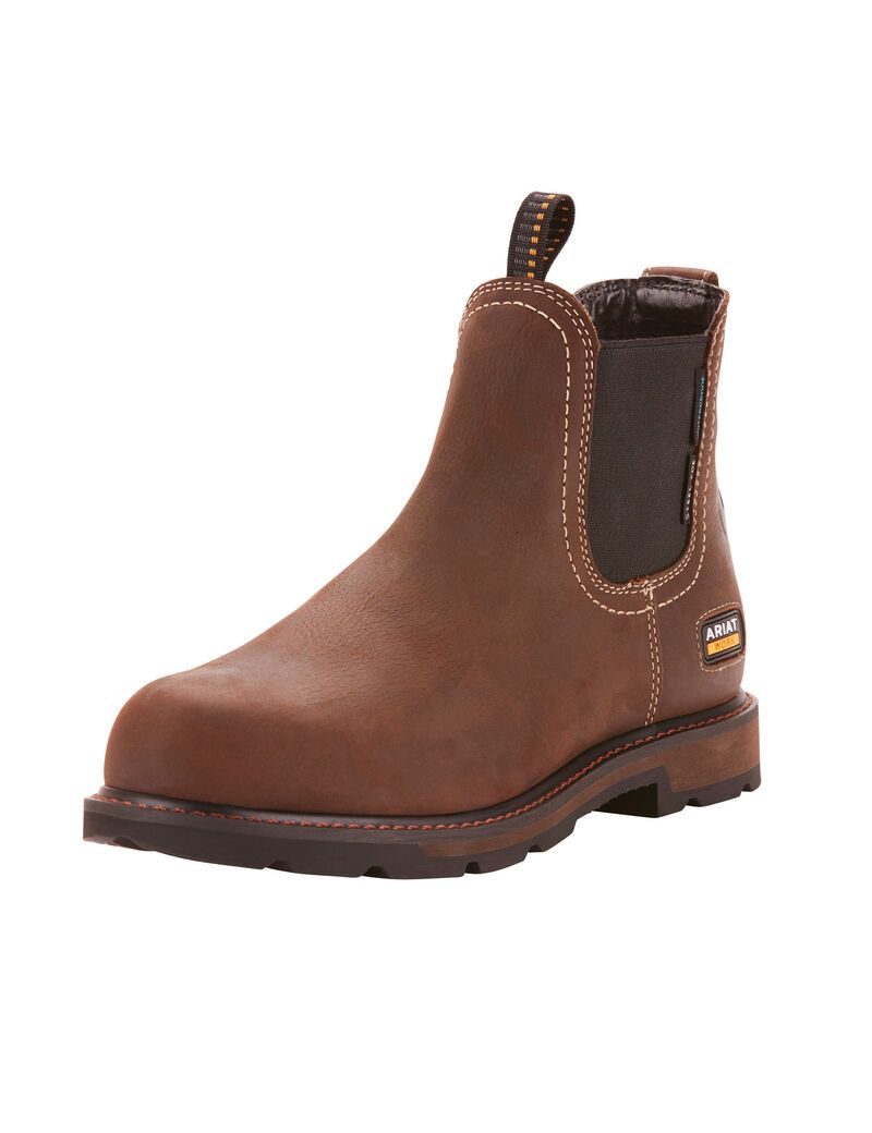 Bottines Chelsea Ariat Groundbreaker Imperméables Steel Embout Travail Marron Foncé Homme | CWM-68144575