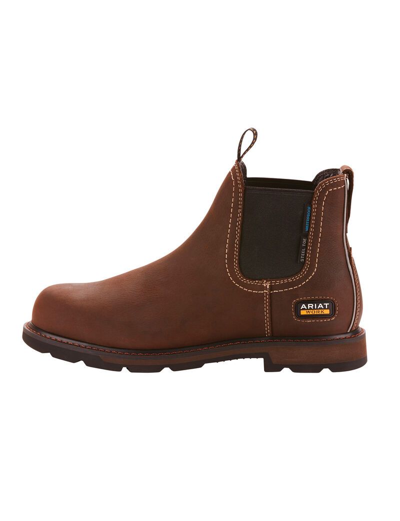 Bottines Chelsea Ariat Groundbreaker Imperméables Steel Embout Travail Marron Foncé Homme | CWM-68144575