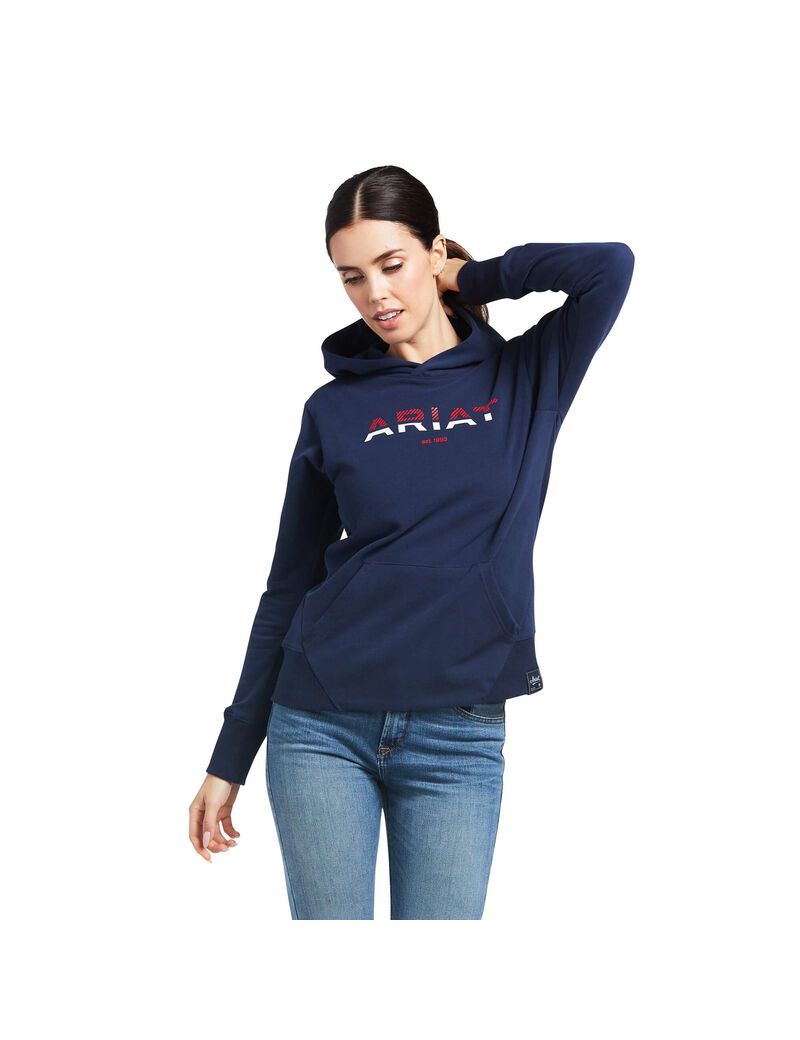 Sweat à Capuche Ariat 3D Logo 2.0 Bleu Marine Femme | KOB-99682095