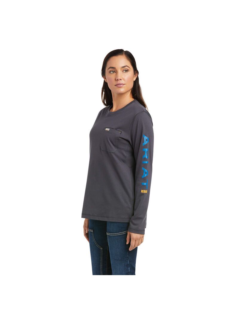 Vêtements De Travail Ariat Rebar Workman Logo T Shirts Grise Bleu Femme | BKV-22733820