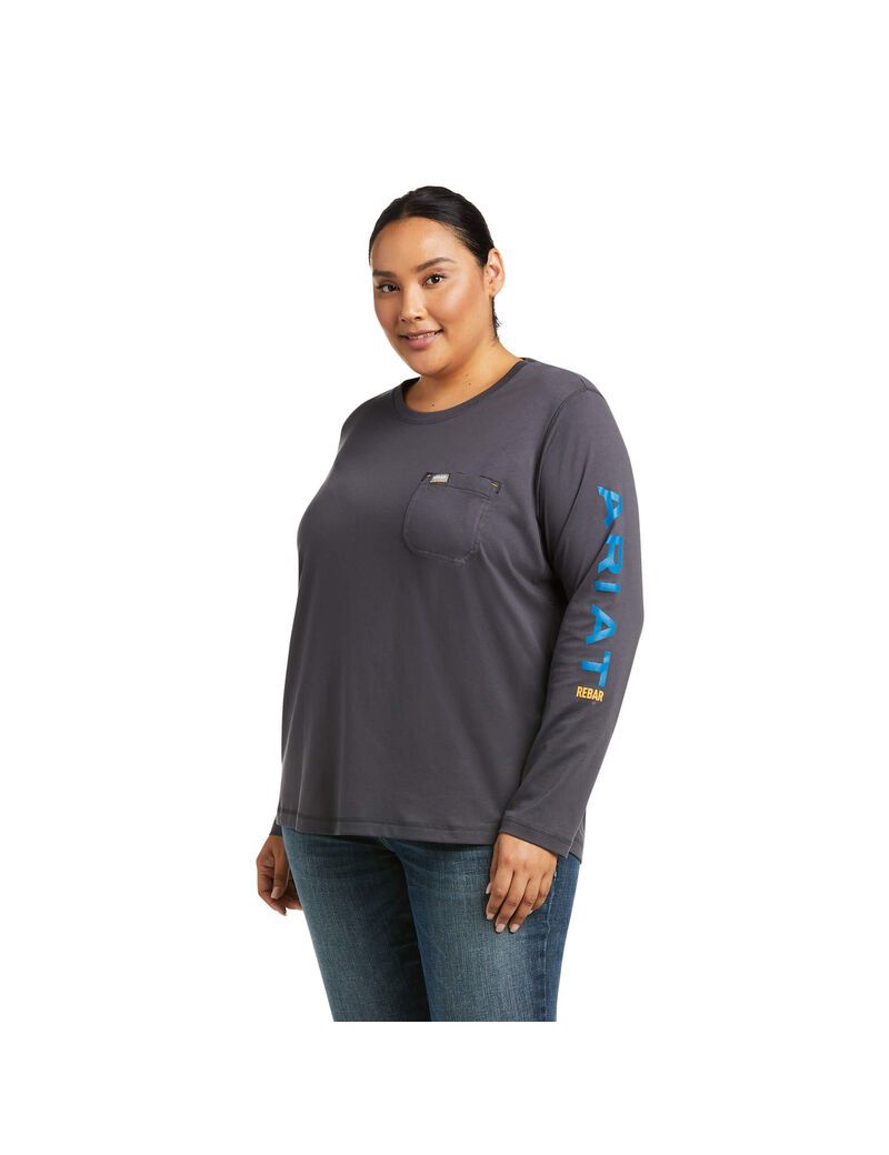 Vêtements De Travail Ariat Rebar Workman Logo T Shirts Grise Bleu Femme | BKV-22733820