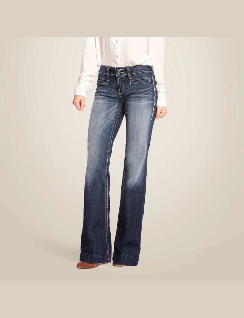 Jean Ariat Trouser Mid Rise Stretch Entwined Larges Leg Bleu Femme | TFI-03998093